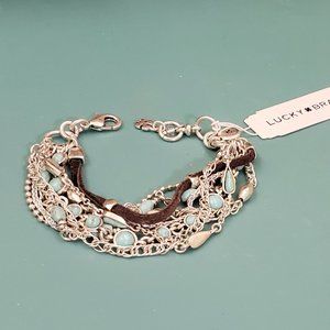 Lucky Brand, NWT, silver multi strand, turquoise beads, semi-precious bracelet